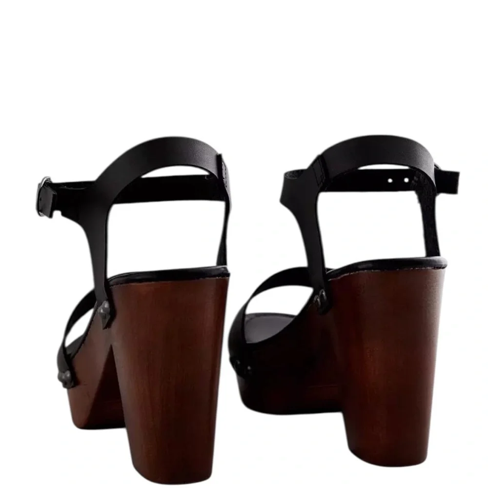 Madden Girl Dani Platform Sandals Olive Green Faux Wood Block Heel Size 8.5 via